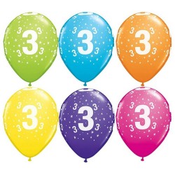 Ballons d'anniversaire Happy Birthday 3 Tropical Mix, 6 pièces 11 pouces (28 cm)