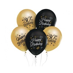 Happy Birthday Gold-Black Colorful Happy Birthday 30 balloons, 5 pcs 12 inch (30 cm)