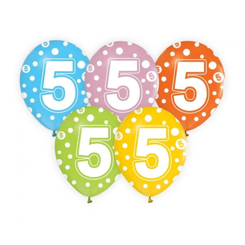 Happy Birthday Dots Happy Birthday 5 balloons, 5 pcs 12 inch (30cm)