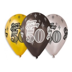 Happy Birthday Metallic Happy Birthday 50 Balloons, 6 pack 12 inch (30 cm)