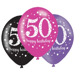 Happy Birthday Pink Happy Birthday 50 balloon, set of 6, 11 inches (27.5 cm)