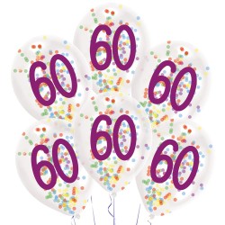 Happy Birthday Droplets Happy Birthday 60 Confetti-filled Balloons, Pack of 6, 11 inch (27.5 cm)