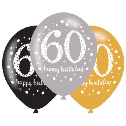 Happy Birthday Gold Happy Birthday 60 balloons, pack of 6, 11 inch (27.5 cm)