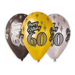 Ballon métallique « Joyeux anniversaire 60 », 6 pièces. 12 pouces (30 cm)