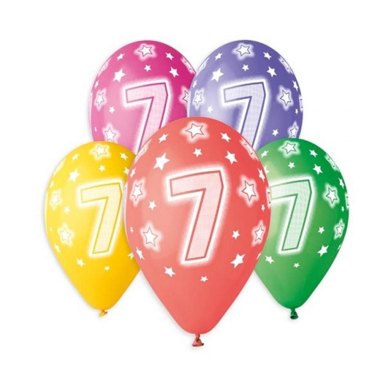 Happy Birthday Star Happy Birthday 7 Balloons, Pack of 5, 13 inch (33 cm)