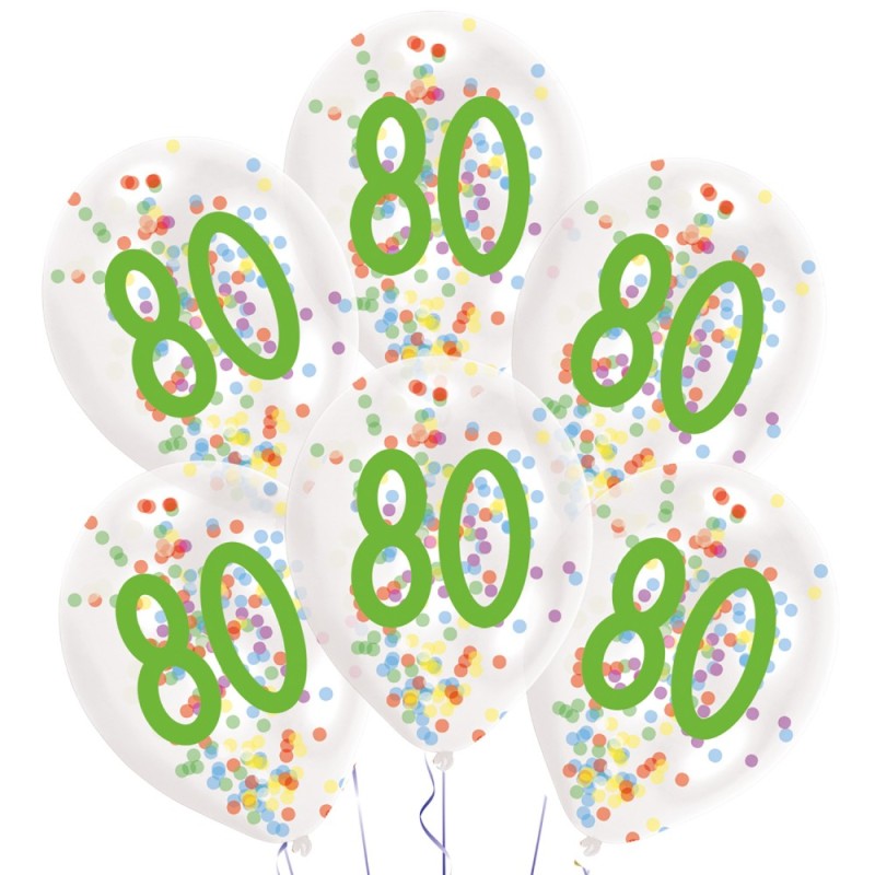 Happy Birthday Droplets Happy Birthday 80 Confetti-Filled Balloons, 6 pcs 11 inch (27.5 cm)