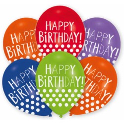 Happy Birthday Dots Happy Birthday Balloon, 6 pieces, 11 inch (27.5cm)