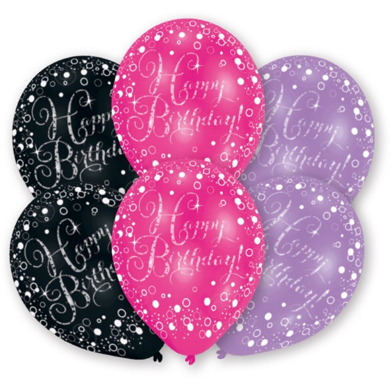 Happy Birthday Pink Happy Birthday Balloon, 6 pcs 11 inch (27.5 cm)