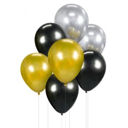 Colour Gold-Silver-Black balloon, set of 7 balloons 12 inches (30cm)