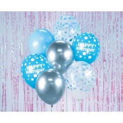 Colour Happy Birthday Silver-Blue, Silver-Blue balloon set of 7 pcs 30cm (12 inch)