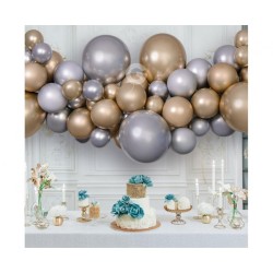 Ballons couleur argent-or, guirlande de ballons, lot de 65 pièces