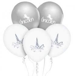 Ballon Licorne Argent, 5 pièces 12 pouces (30 cm)