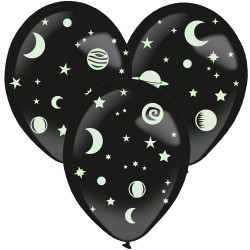 Space Space glow-in-the-dark balloon set with accessories, 3 pieces, 14 inch (35.5 cm)