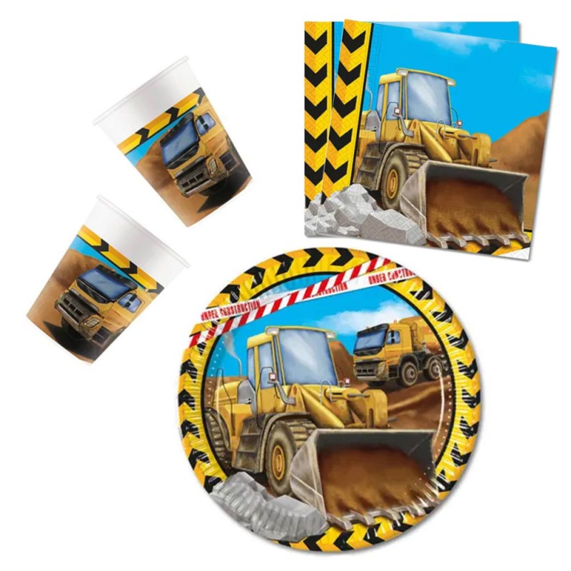 Construction Grabber party set with 36 pieces and 23 cm plates