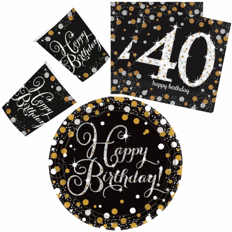 Happy Birthday Happy Birthday Gold 40 party set with 32 pieces and 23 cm plates