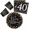 Coffret de fête Happy Birthday Gold 40 avec 32 pièces et assiettes de 23 cm