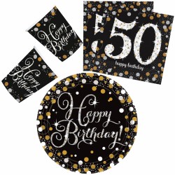 Happy Birthday Happy Birthday Gold 50 party set 32 pcs with 23 cm plate