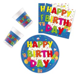 Happy Birthday Kokliko Happy Birthday Party Set with 36 pieces and 20 cm plate