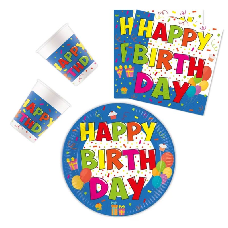 Happy Birthday Kokliko Happy Birthday Party Set with 36 pieces and 20 cm plate