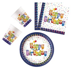 Happy Birthday Multicolor Happy Birthday party set with 36 pieces and 20 cm plate