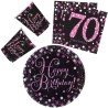 Coffret de fête Happy Birthday Pink 70 avec 32 pièces et assiette de 23 cm