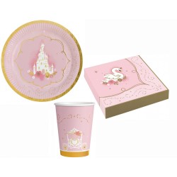 Princess Swan party set with 32 pieces and 23 cm plates