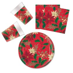 Christmas Holly Poinsettia, i party set 36 pcs with 23 cm plate