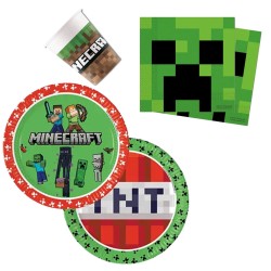 Coffret de fête Minecraft Green 36 pièces avec assiette de 23 cm