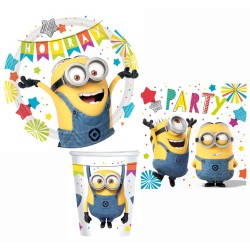 Minions party set with 32 pieces and 23 cm plates