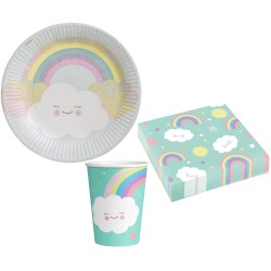 Rainbow Rainbow and Cloud Cloud party set with 36 pieces and 23 cm plate