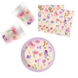 Flower Watercolor Flowers, 36-piece party set with 20 cm plates