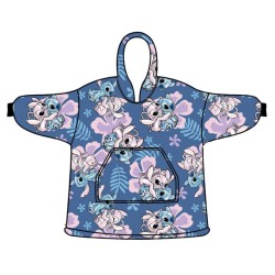 Couverture polaire en peluche Hibiscus Disney Lilo et Stitch, poncho 7-14 ans