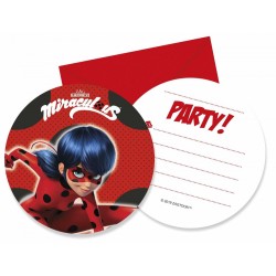 Lot de 6 invitations pour héros Miraculous Tales of Ladybug et Chat Noir