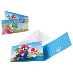 Invitation à une fête Super Mario Mushroom World 8 pièces