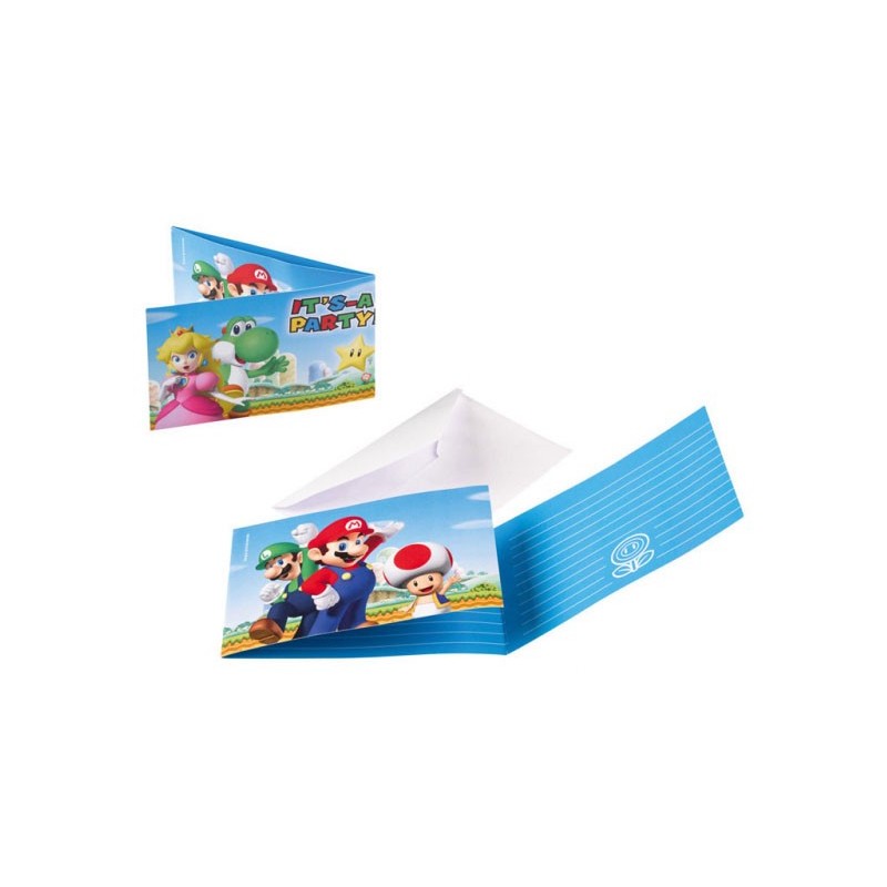 Invitation à une fête Super Mario Mushroom World 8 pièces