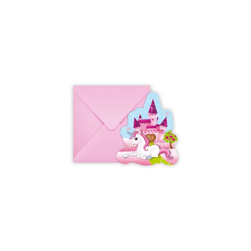 Unicorn Castle party invitation 6 pcs