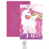 Invitation à une fête aux couleurs de l'arc-en-ciel de licorne 6 pièces FSC