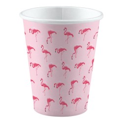 Lot de 8 gobelets en papier rose flamant rose, 250 ml