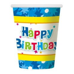 Gobelets en papier bleus « Joyeux anniversaire » 6 pièces 270 ml