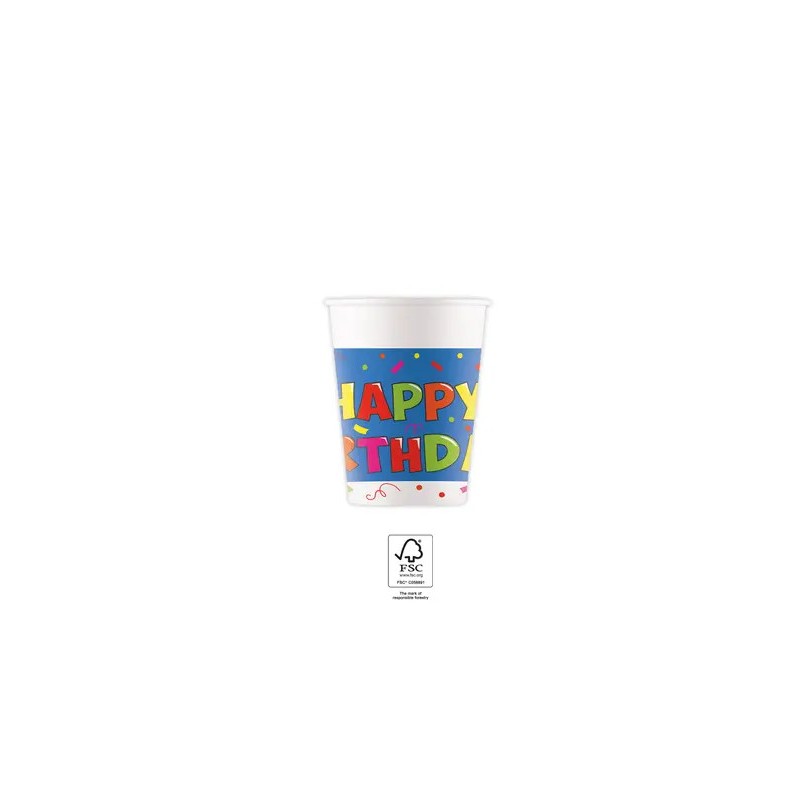 Gobelets en papier Happy Birthday Kokliko 8 pièces 200 ml FSC