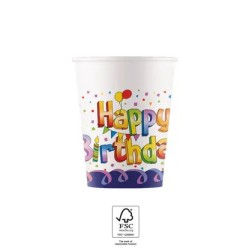 Gobelets en papier multicolores « Joyeux anniversaire », lot de 8, 200 ml, FSC