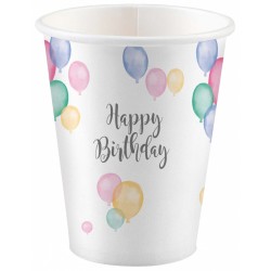 Lot de 8 gobelets en papier « Happy Birthday » de couleur pastel, 250 ml