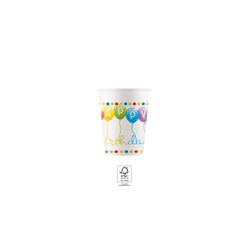 Banderoles d'anniversaire Gobelets en papier Joyeux anniversaire 8 pièces 200 ml FSC