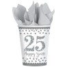 Gobelets en papier anniversaire argent 25e anniversaire 8 pièces 266 ml