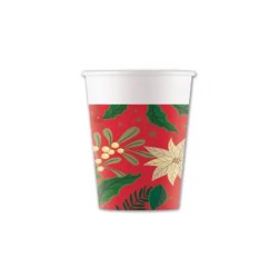 Christmas Holly Poinsettia i paper cup 8 pcs 200 ml FSC