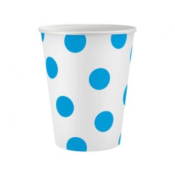 Lot de 6 gobelets en papier à pois bleu ciel 250 ml