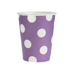 Lot de 6 gobelets en papier à pois violets, 270 ml