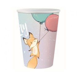 Fox Balloon Happy Birthday paper cup, 6 pcs, 270 ml