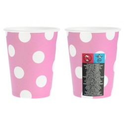 Lot de 6 gobelets en papier à pois roses, 270 ml