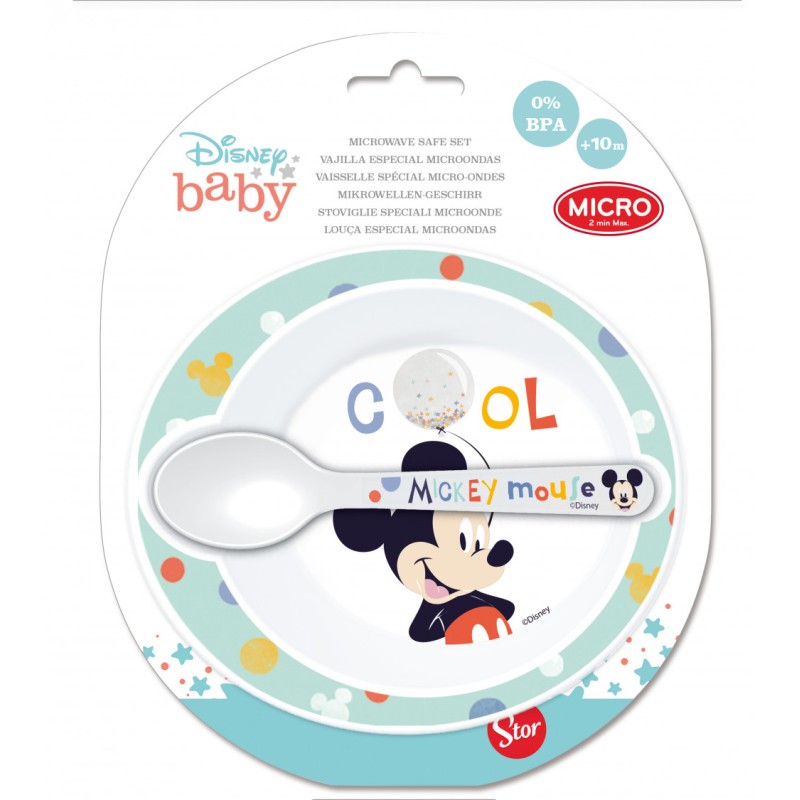 Disney Mickey  baby micro deep plate + spoon set